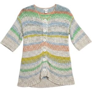 066 Sundance Womens Multicolor Striped Open Knit Button Cardigan (Large, EUC)